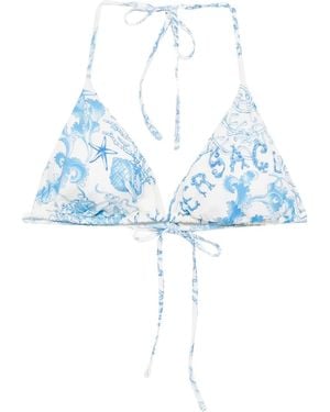 Versace Graphic-Print Bikini Top - Blue