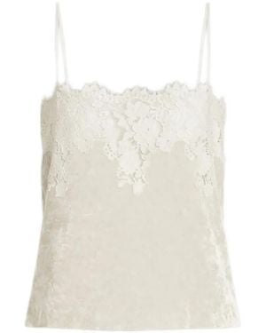 Alberta Ferretti Lace-Trim Velvet Top - White