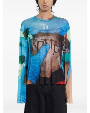 44 Label Group Tattoo Long-sleeve Mesh T-shirt - Blue