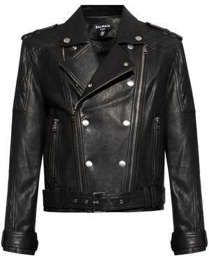 Balmain Doppelreihige Leder-Bikerjacke - Schwarz