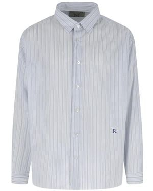 RANRA Stripe-Pattern Logo-Embroidered Shirt - White
