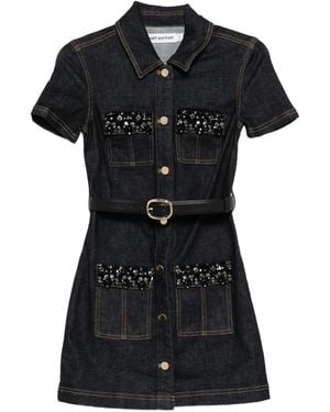 Self-Portrait Embellished Denim Mini Dress - Black