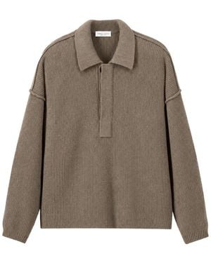 Roberto Collina Ribbed-Knit Long-Sleeve Polo Shirt - Brown