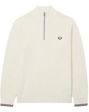 Fred Perry Waffle-Knit Quarter-Zip Jumper - White