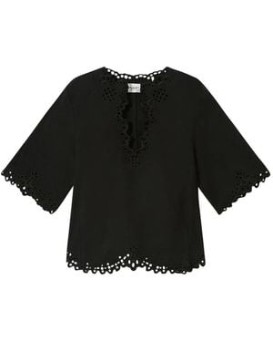 Isabel Marant Openwork Cotton Tunic Top - Black
