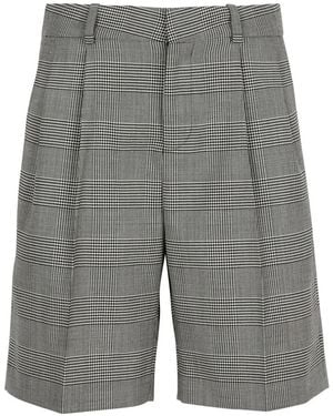 Balmain Check-Pattern Shorts - Grey