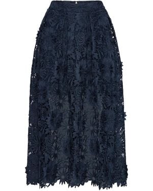 ROTATE BIRGER CHRISTENSEN 3D Floral-Lace Midi Skirt - Blue