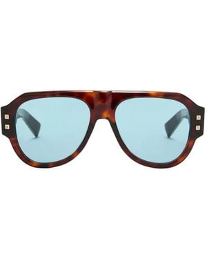 Balmain Tortoiseshell-Effect Pilot-Frame Sunglasses - Blue