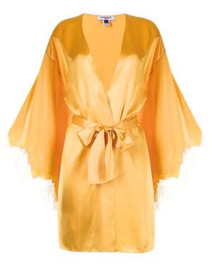 Gilda & Pearl Robe De Chambre En Soie À Finitions En Dentelle - Jaune