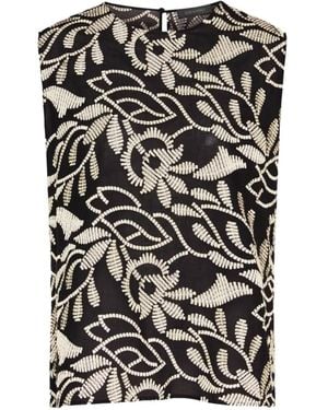 Elena Miro Leaf-Embroidered Sleeveless Top - Black
