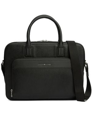 Tommy Hilfiger Logo-Plaque Pebbled-Texture Laptop Bag - Black