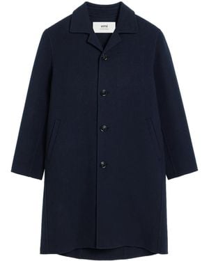 Ami Paris Single-Breasted Felted Coat - Blue