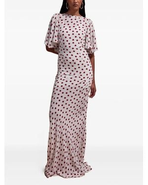 De La Vali Polka-Dot Flared Maxi Dress - Purple