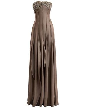 Gemy Maalouf Bead-Embellished Strapless Maxi Dress - Natural
