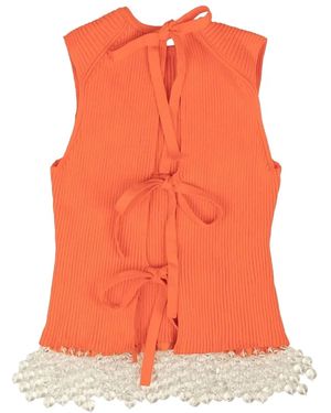 Opening Ceremony Beaded-Hem Knit Top - Orange