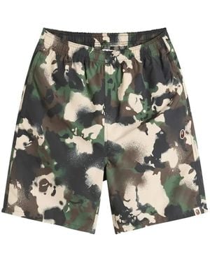 A Bathing Ape Map Camo Cotton Swim Shorts - White
