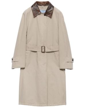 Prada Single-Breasted Old Poplin Coat - Natural
