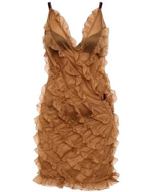 DSquared² Draped Ruffled Mini Dress - Brown