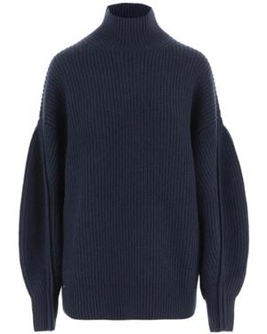 Carven Ribbed-Knit High-Neck Sweater - Blue