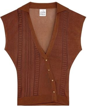 Donde Esteban Guayabera Semi-Sheer Top - Brown