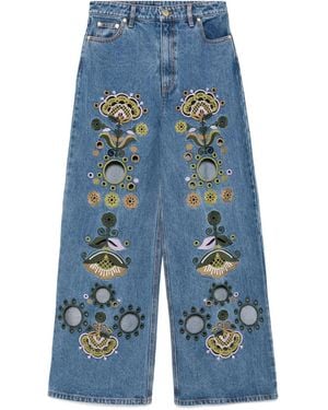 Cynthia Rowley Bestickte Wide-Leg-Jeans - Blau