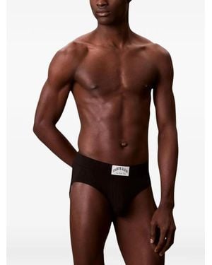 Calvin Klein Heritage Logo-Patch Ribbed Briefs - Red