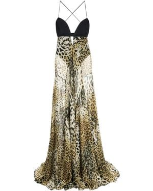 Roberto Cavalli Robe Longue À Imprimé Léopard - Green