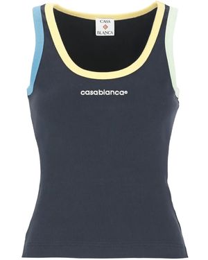 CASABLANCA Ribbed-Knit Logo-Embroidered Top - Black