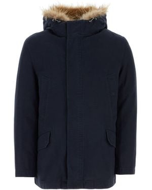 Yves Salomon Fur-Trim Hooded Parka - Blue