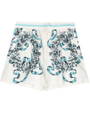 Cynthia Rowley Floral-Print Silk Shorts - Blue