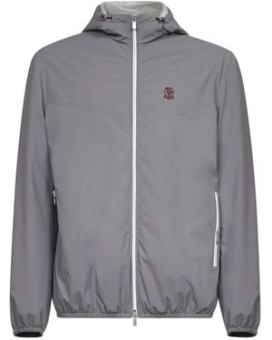 Brunello Cucinelli Hooded Zip-Front Jacket - Grey