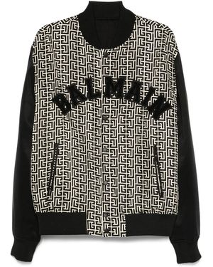 Balmain Geometric-Pattern Bomber Jacket - Black