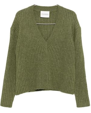 Closed Ribbed V-neck sweater - Grün