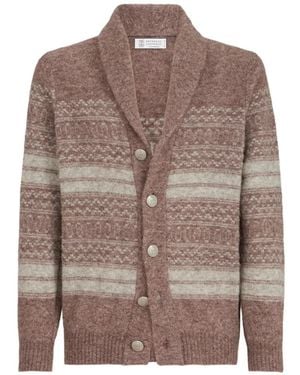Brunello Cucinelli Cárdigan En Jacquard De Lana, Cachemira Y Alpaca - Marrón
