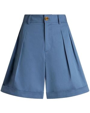 Etro Pleat-Detailing Cotton-Blend Shorts - Blue