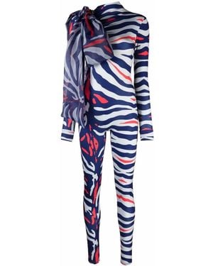 Atu Body Couture Animal-Print Bow-Detail Jumpsuit - Blue