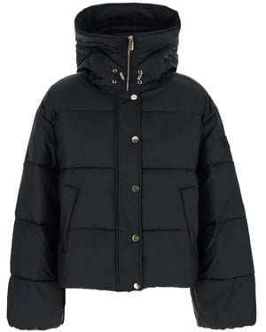 Pinko Down Jacket With Drawstring Hood And Logo Patch On The Sle - Black