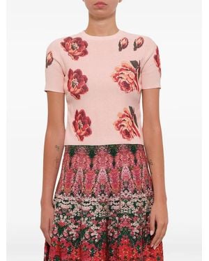 McQueen Tapestry Rose Jacquard T-Shirt - Red