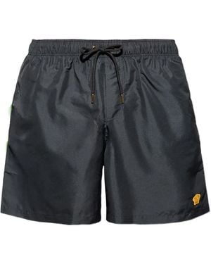 Versace Drawstring Logo-Patch Swim Shorts - Grey
