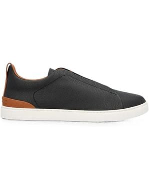 ZEGNA Triple Stitch Leather Sneakers - Black