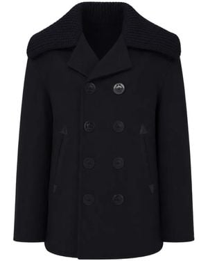 DSquared² Ribbed-Knit Collar Double-Breasted Coat - Black
