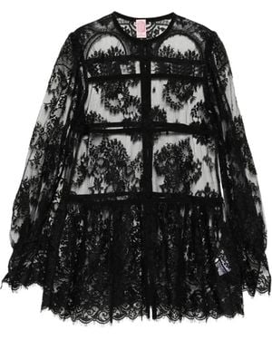FETICO Lace-Panelled Peplum-Hem Blouse - Black