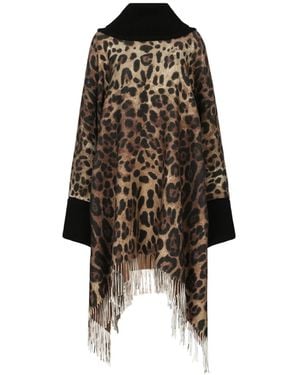 Dolce & Gabbana Cashmere And Wool Poncho With Fringing - Brown