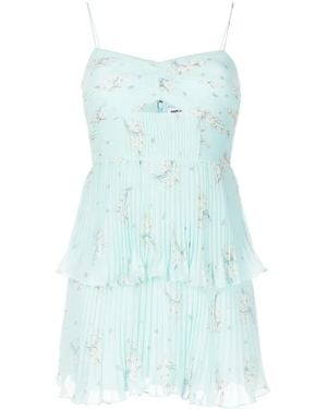 Self-Portrait Floral-Print Tiered Chiffon Minidress - Blue