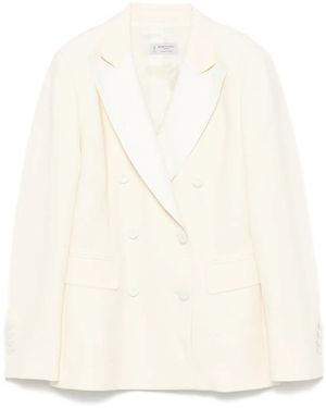 Alberto Biani Virgin Wool Textured Double-Breasted Blazer - White