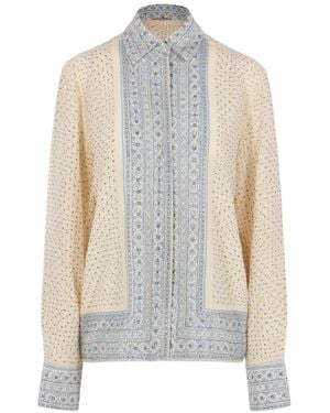 Ermanno Scervino Crystal-Embellished Geometric-Print Shirt - White