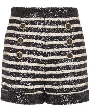 Balmain Striped Mini Sequined Shorts - Black