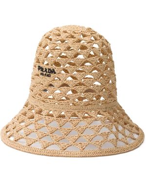 Prada Cappello Bucket Con Ricamo - Neutro