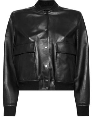 Salvatore Santoro Ribbed Leather Bomber Jacket - Black