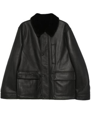 Yves Salomon Collared Pocket Leather Jacket - Black